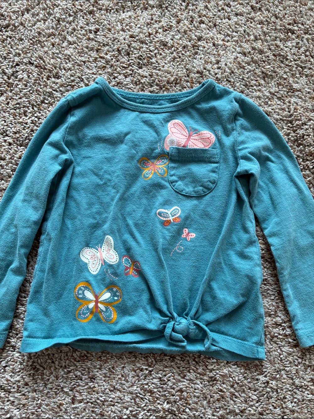 Carter's Teal Long Sleeve Butterfly Tie-Front Top